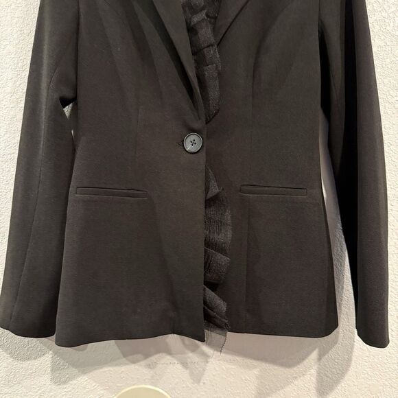 Grey Lab Black Blazer Jacket Ruffle Collar Single Button Size Small Office Work - Picture 7 of 11
